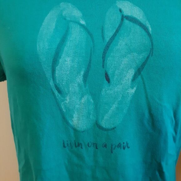 Women's Life Is Good Short Sleeve T Shirt Size S Small "Livin on a Pair" Teal - Picture 3 of 9